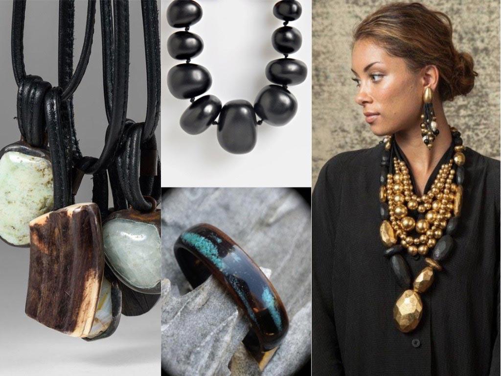 Ebony in modern, rustic jewellery. 