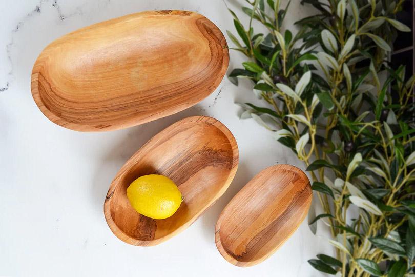 African olive wood serving bowls. 