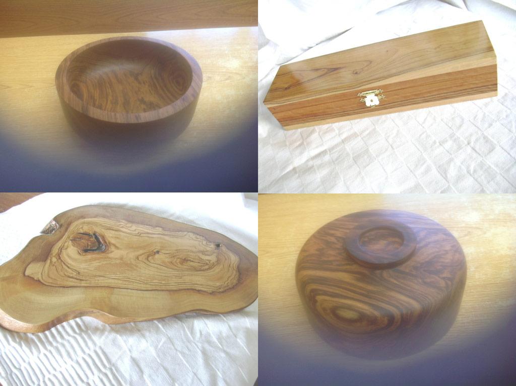 A selection of items made of African olive hardwood.